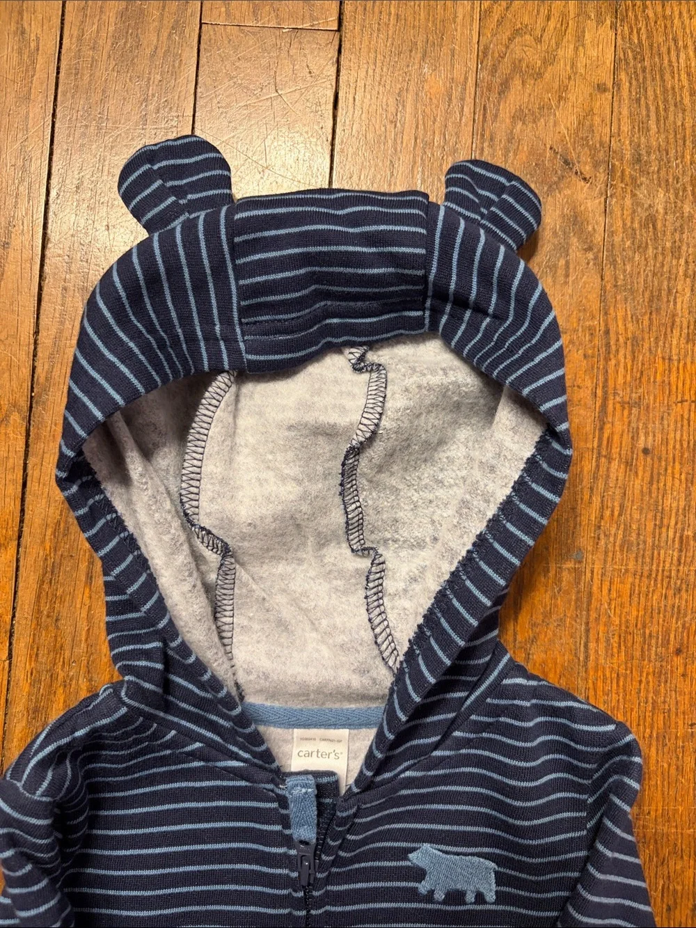 Carter's Navy and Light Blue Striped Hooded One-Piece